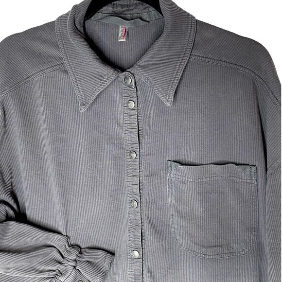 FREE PEOPLE MOVEMENT Gray Ribbed Corduroy Oversized XS Hi-Lo Shirt - Picture 2 of 10